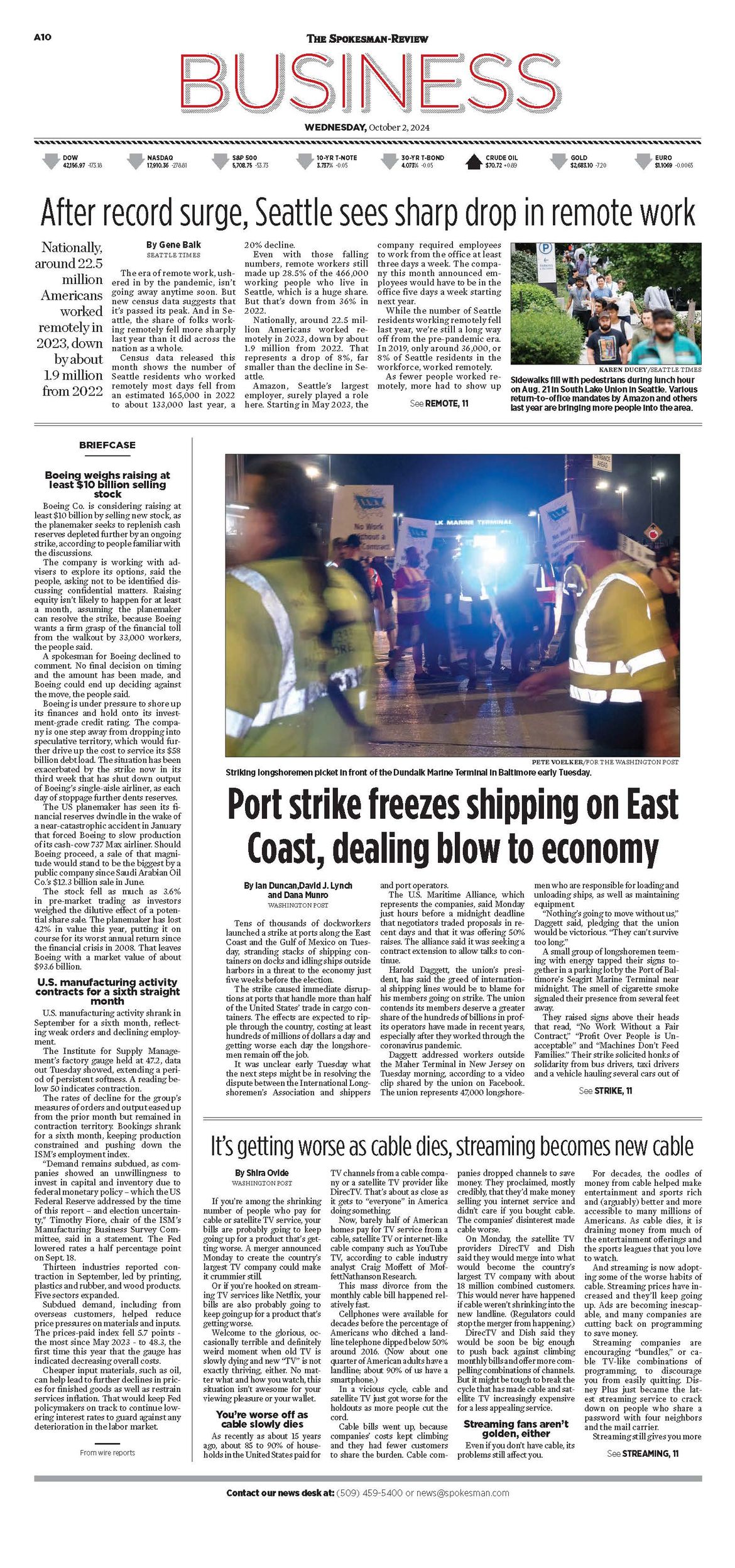 Business Front Page for Oct. 2, 2024 The SpokesmanReview