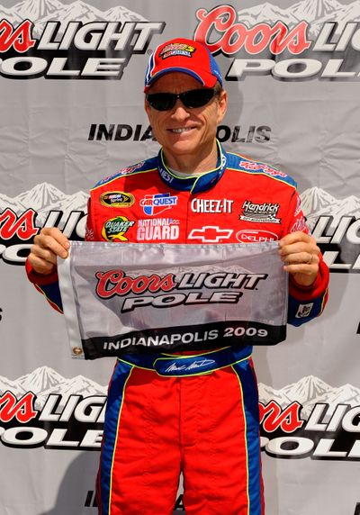 Mark Martin earned the Coors Light pole award for the Allstate 400 at The Brickyard, becoming the oldest pole sitter in Indianapolis Motor Speedway history. (Photo Credit: Rusty Jarrett/Getty Images for NASCAR) (Rusty Jarrett / The Spokesman-Review)
