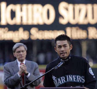 Ichiro Suzuki has shown Hall of Fame credentials early in his career.
(Associated Press / The Spokesman-Review)