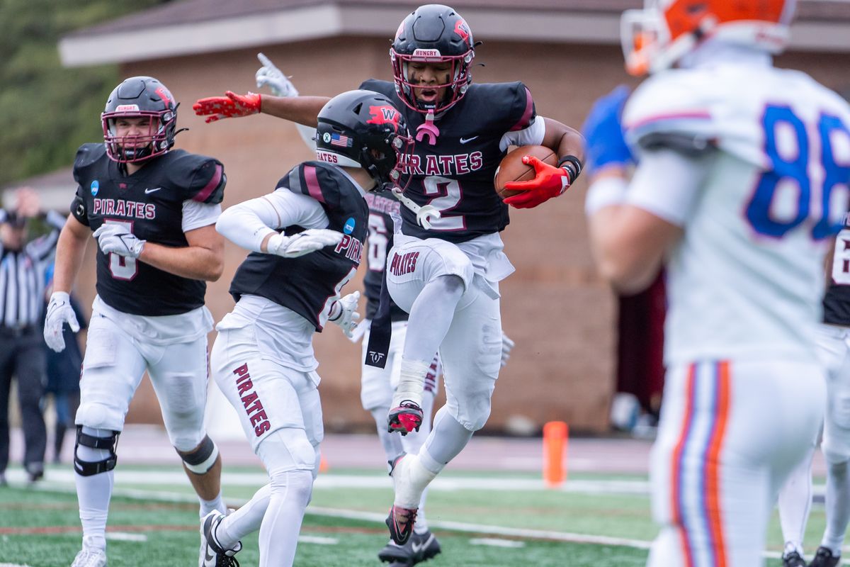 Whitworth defensive back Omari Williams celebrates on Saturday during a Division III playoff game at the Pine Bowl.  (Courtesy of Whitworth Athletics)