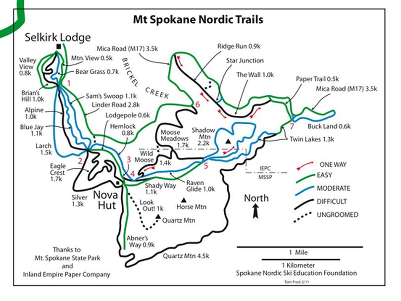 Mount Spokane nordic ski trails map is useful to cross-country skiers. (Spokane Nordic Ski Education Foundation)