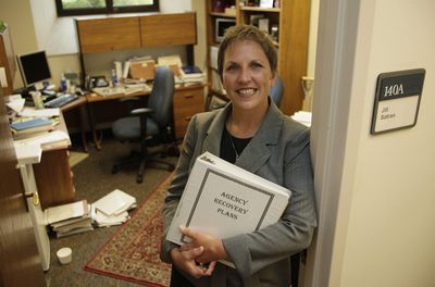 Jill Satran, Gov. Chris Gregoire’s executive policy adviser for stimulus spending, stands in her office Monday at the Capitol in Olympia.  (Associated Press / The Spokesman-Review)