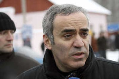 
Kremlin critic and former world chess champion Garry Kasparov speaks to the media on Thursday. Associated Press
 (Associated Press / The Spokesman-Review)