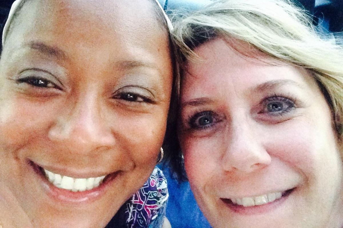 Monica Foster, right, is pictured with Paula Cooper after a dinner in June 2014. (Monica Foster / AP)