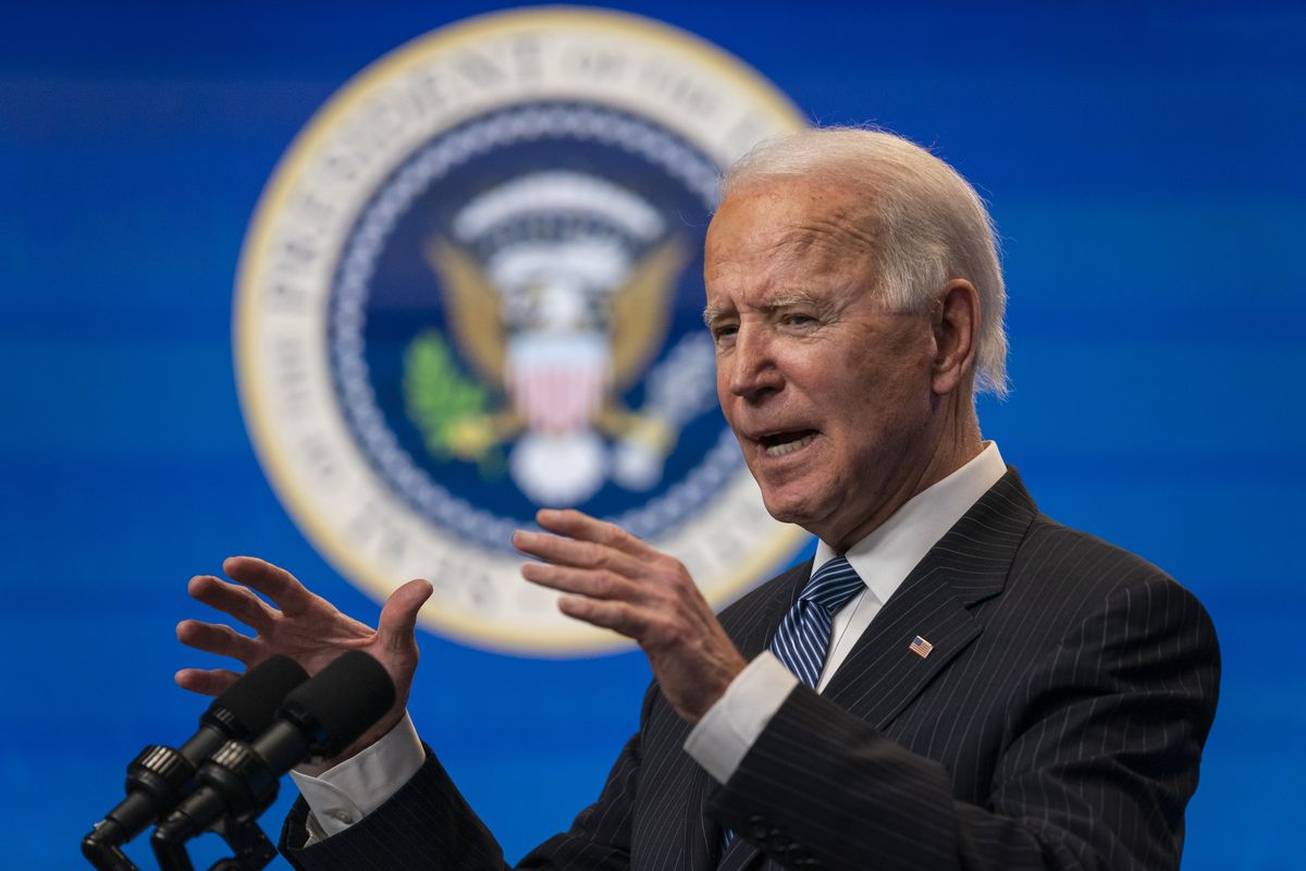 President Joe Biden speaks during an event on American manufacturing, in the South Court Auditorium on the White House complex, Monday, Jan. 25, 2021, in Washington.  (Evan Vucci)