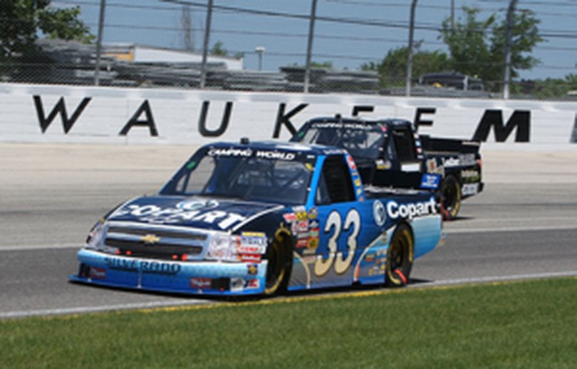 Ron Hornaday moves ahead of Mike Skinner during the Copart 200 at the Milwaukee Mile. (Photo Credit: Jonathan Daniel/Getty Images)  (Jonathan Daniel / The Spokesman-Review)