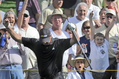 Pat Perez drew a roar of approval from young and old alike when he chipped in for birdie on the third hole.   (Associated Press / The Spokesman-Review)