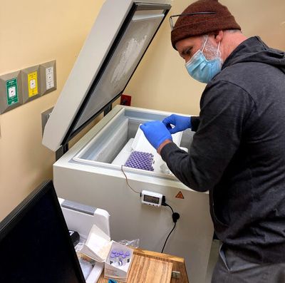 Dr. Sam Artzis of Northeast Tri County Health District is shown collecting vaccines from North Valley.  (Courtesy Aaron C. Edwards)