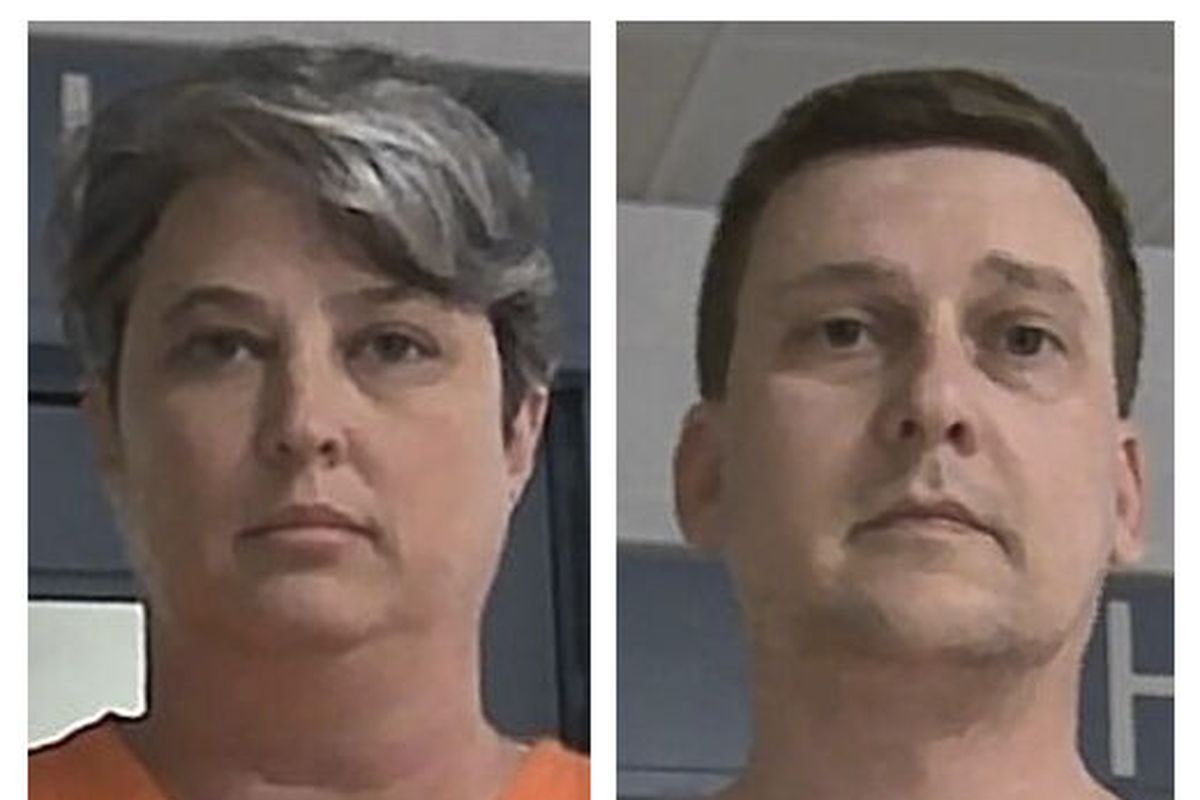 These booking photos released Oct. 9, 2021, by the West Virginia Regional Jail and Correctional Facility Authority show Jonathan Toebbe and his wife, Diana Toebbe. Federal prosecutors accused the Maryland couple in a plot to sell sensitive U.S. submarine secrets to a foreign government. A West Virginia judge granted a detention request from prosecutors Tuesday, Oct. 12, 2021, meaning the couple will remain behind bars for now (HOGP)