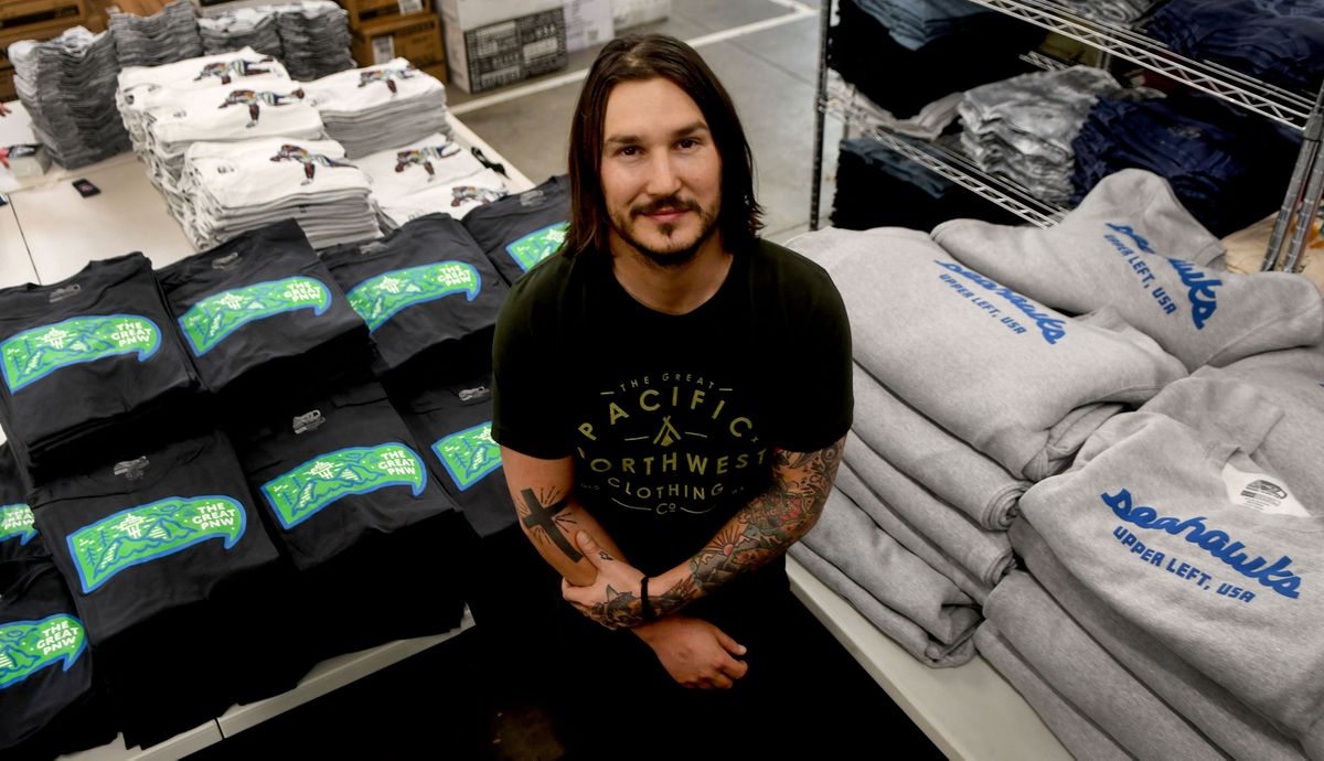 The Great PNW founder Joel Barbour recently launched a retail collaboration with the NFL’s Seattle Seahawks. The effort features T-shirts, sweatshirts, hoodies, hats and sticker packs. (kathy plonka/the spokesman-review)