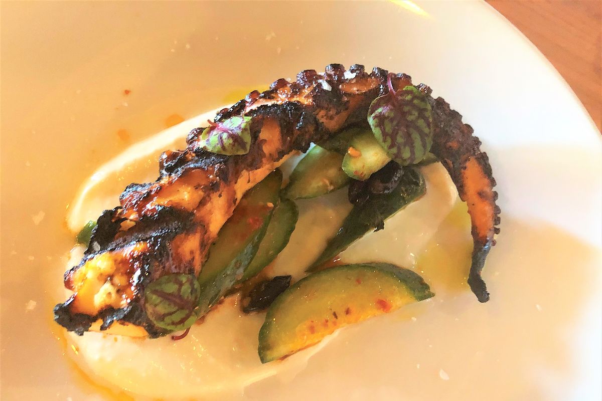 Grilled octopus at Tavolata downtown includes mint and yogurt as ingredients.  (Don Chareunsy/The Spokesman-Review)