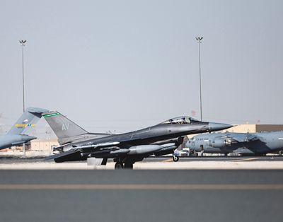 An F-16 lands at Al Udeid Air Base, Qatar, after what the Pentagon said was a defense counter-air, command and control, tactical intercept exercise, May 10, 2023. The brazen attempt to kill the political leaders of Hamas in the Qatari capital of Doha on Tuesday, Sept. 9, 2025, could upend the foundations of an American-led order in the Middle East. Qatar hosts the largest American military base in the Middle East, has bought billions of dollars worth of defense systems from the United States and recently gifted a luxury Boeing jet to President Trump. (U.S. Air Force photo by Tech. Sgt. Devin Boyer via The New York Times)  (Tech. Sgt. Devin Boyer/New York Times)