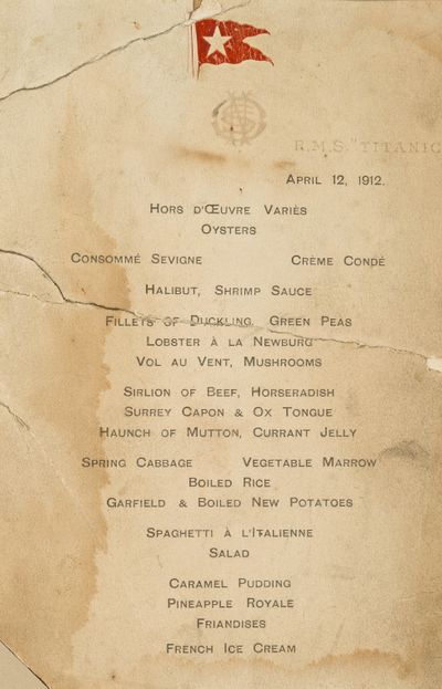 A menu from the Titanic sold for $31,250. (Associated Press)