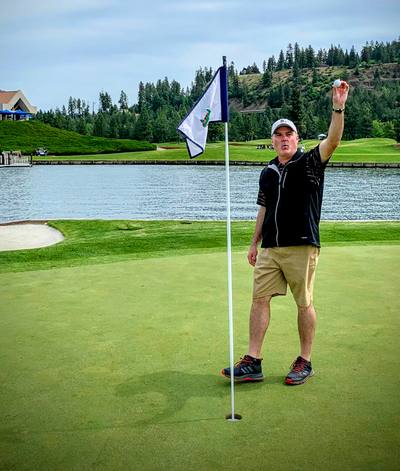 Brandon Bolt hit a hole-in-one Friday on the floating green at the Coeur d’Alene Resort Golf Course.  (Photo courtesy of Brandon Bolt)