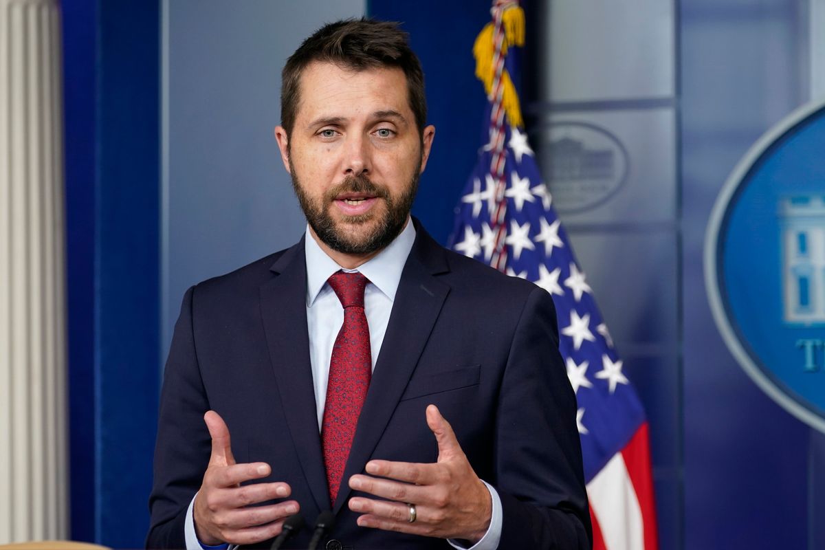 FILE - Director of the National Economic Council Brian Deese speaks during the daily briefing at the White House in Washington, Sept. 8, 2021. President Biden’s top economic adviser expressed confidence Sunday, Nov. 14, 2021 that the White House