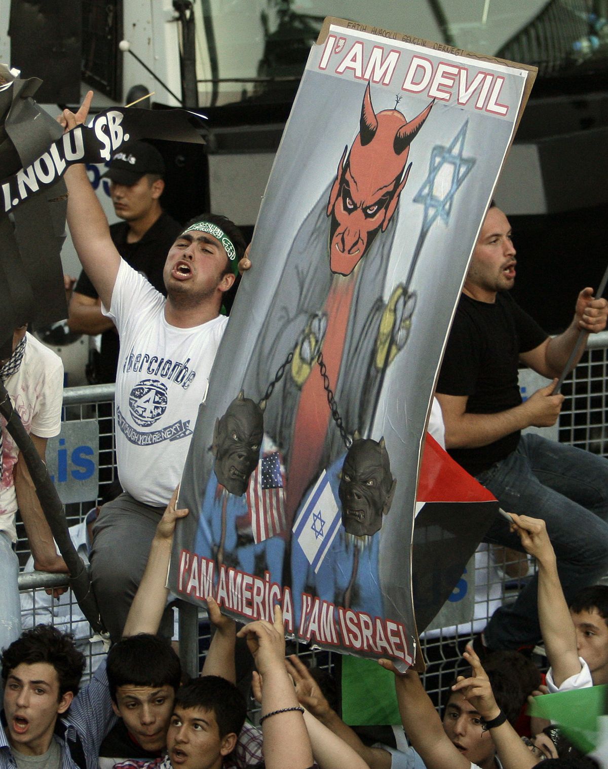 Demonstrators protest Monday at the Israeli consulate in Istanbul.  (Associated Press)