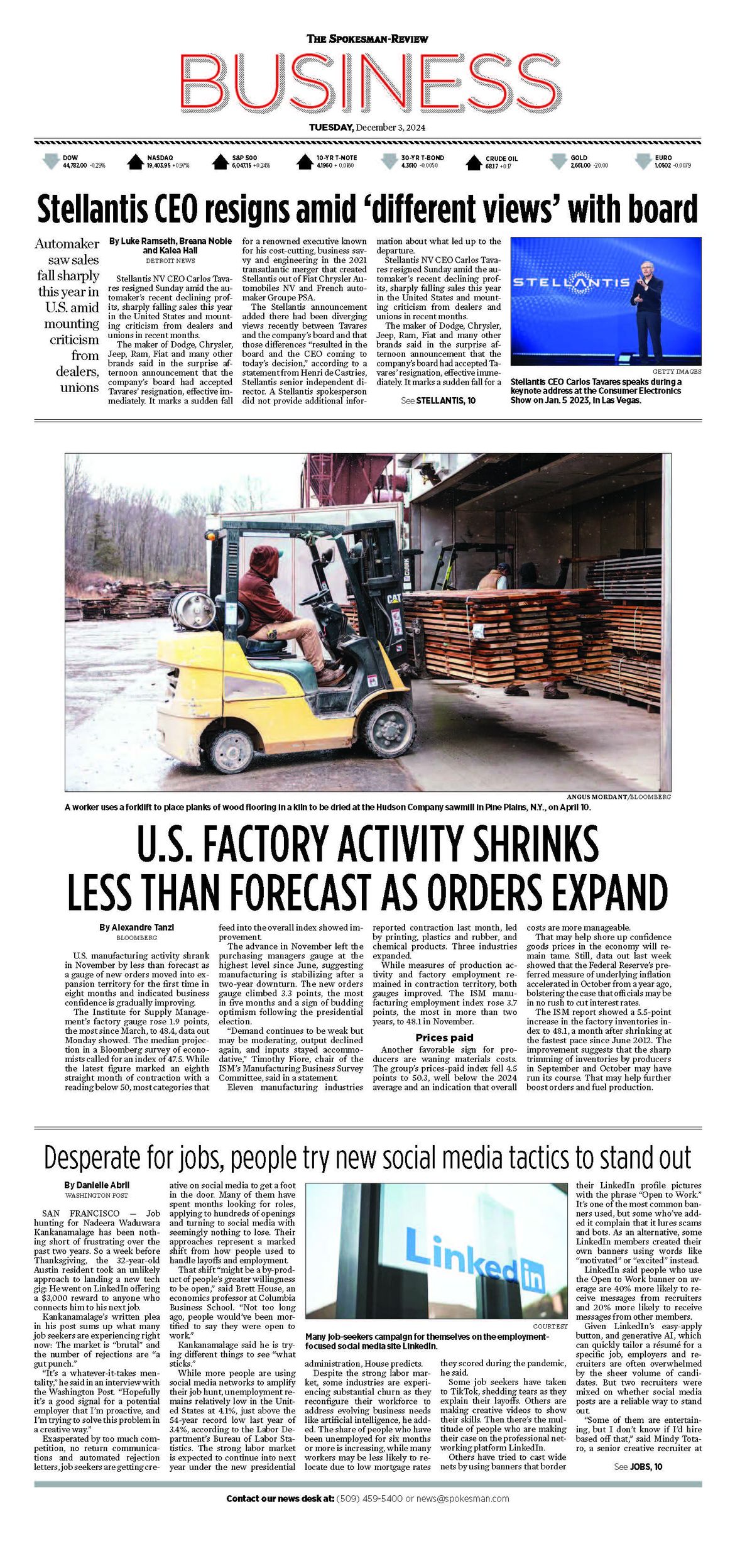 Business Front Page for Dec. 3, 2024 The SpokesmanReview