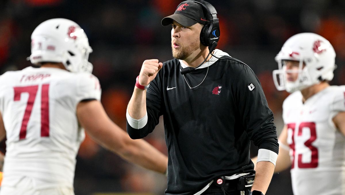 Washington State offensive coordinator Ben Arbuckle reacts during the second half against the Oregon State Beavers on Nov. 23, 2024, at Reser Stadium in Corvallis, Ore. OSU won the game 41-38.  (Tyler Tjomsland/The Spokesman-Review)