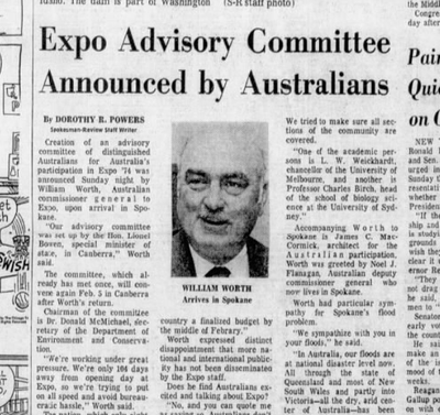 A member of Expo ’74’s Australian contingent was worried about the publicity of the fair, according to a Spokesman-Review report on Jan. 21, 1974.  (Spokesman-Review archives)