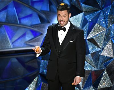 Host Jimmy Kimmel speaks onstage during the 90th Annual Academy Awards at the Dolby Theatre in Hollywood in March 2018.  (Getty Images)