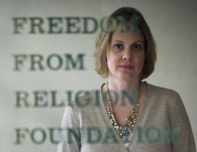 
Freedom From Religion Foundation co-president Annie Laurie Gaylor stands in front of the door at the foundation's headquarters in Madison, Wis. Associated Press
 (Associated Press / The Spokesman-Review)