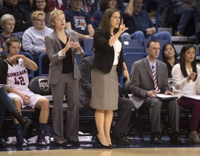 Gonzaga women's basketball coach Lisa Fortier collected her first win as a head coach on Sunday, a 75-65 win over Dayton in the McCarthey Athletic Center. (Dan Pelle)