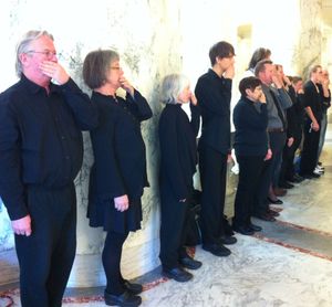 'Add the Words' protesters hold a silent vigil in the third-floor rotunda of the state Capitol on Monday, outside the House chamber