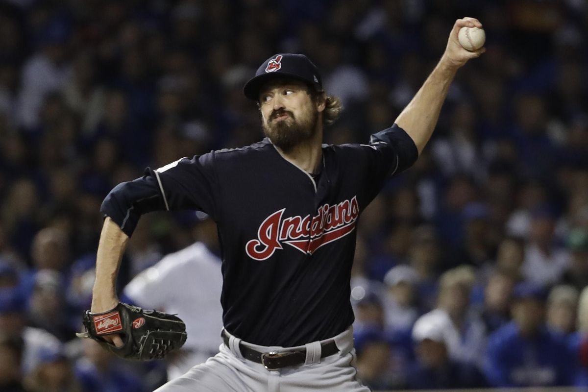 Cleveland Indians relief pitcher Andrew Miller throws during the sixth inning of Game 3 of the Major League Baseball World Series against the Chicago Cubs Friday, Oct. 28, 2016, in Chicago. (David J. Phillip / AP)