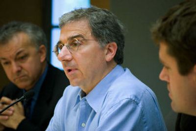 
Harvard University Stem Cell Institute members George Daley, Doug Melton and Kevin Eggan, from left, speak to reporters Tuesday during a news conference in Cambridge, Mass.
 (Associated Press / The Spokesman-Review)