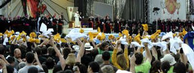 
Youth greet Pope Benedict XVI during a rally with faithful at St.Joseph's Seminary in Yonkers, N.Y., on Saturday. Associated Press
 (Associated Press / The Spokesman-Review)