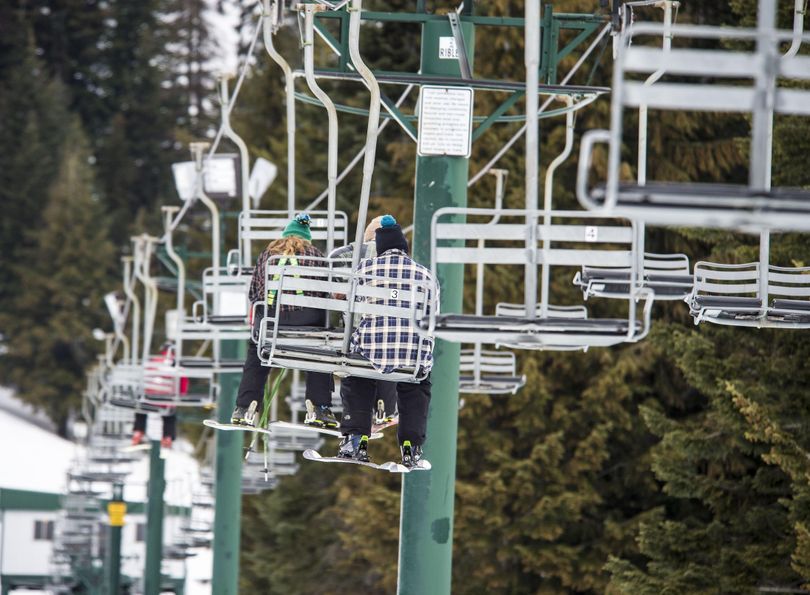 Ski instructors ride the chairlift before give lessons, Feb. 10, 2017, at Mt. Spokane Ski and Snowboard Park. (Dan Pelle / The Spokesman-Review)