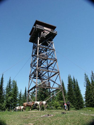 
Horseback riders stop at the Spades Mountain Lookout Tower on the Canyon Fork Trail. 
 (Mike Kincaid / The Spokesman-Review)