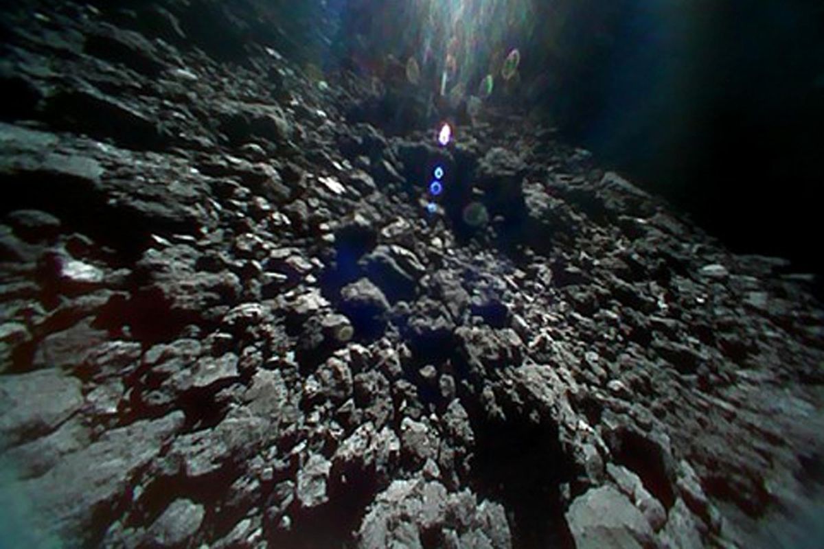 This Sept. 23, 2018 image captured by Rover-1B, and provided by the Japan Aerospace Exploration Agency (JAXA) shows the surface of asteroid Ryugu. (Associated Press)