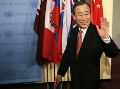 
United Nations Secretary-General Ban Ki-moon arrives for a news conference Tuesday at U.N. headquarters in New York. 
 (Associated Press / The Spokesman-Review)