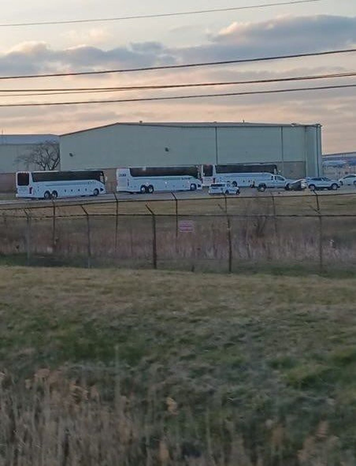 Picture taken by Michigan state Rep. Matt Maddock at a Detroit airport of three Gonzaga men’s basketball buses he claimed were full of “illegal invaders.” 