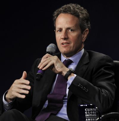 U.S. Treasury Secretary Timothy Geithner speaks Thursday. (Associated Press)