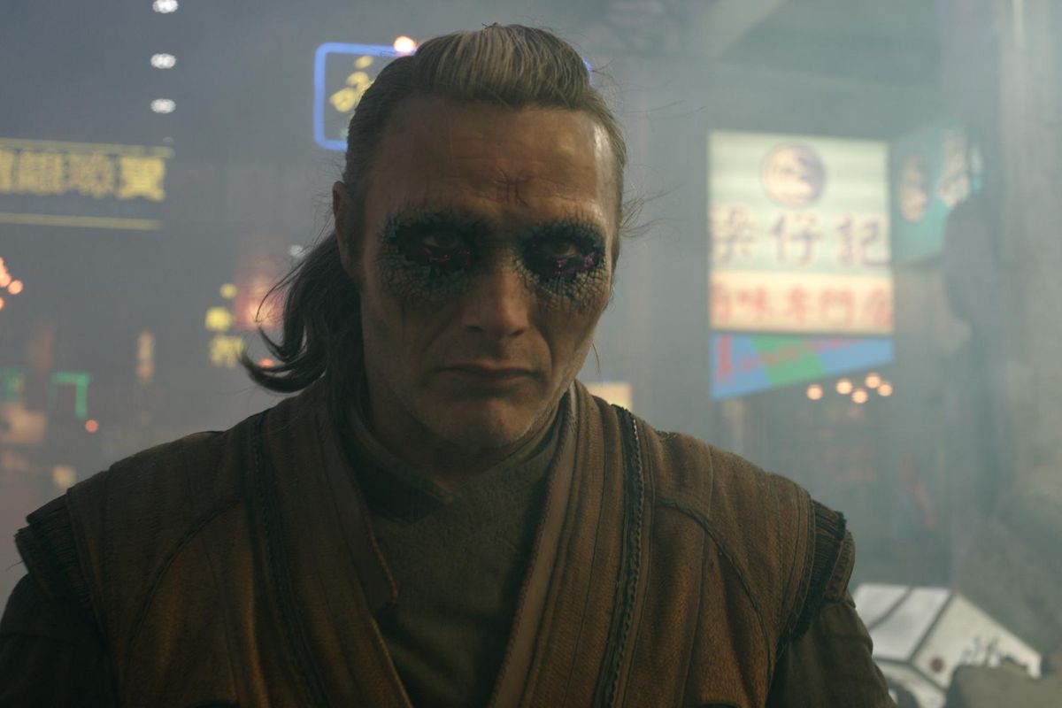 This image released by Disney shows Mads Mikkelsen in a scene from Marvel’s “Doctor Strange.” (Associated Press)