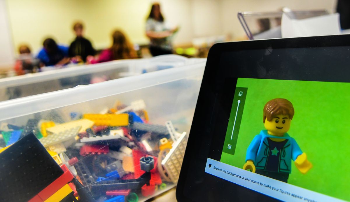 Students take instruction during the LEGO Stop-Motion Animation class for kids ages 8-12 at Otis Orchards Library on Thursday, March 16, 2023.  (Kathy Plonka/The Spokesman-Review)