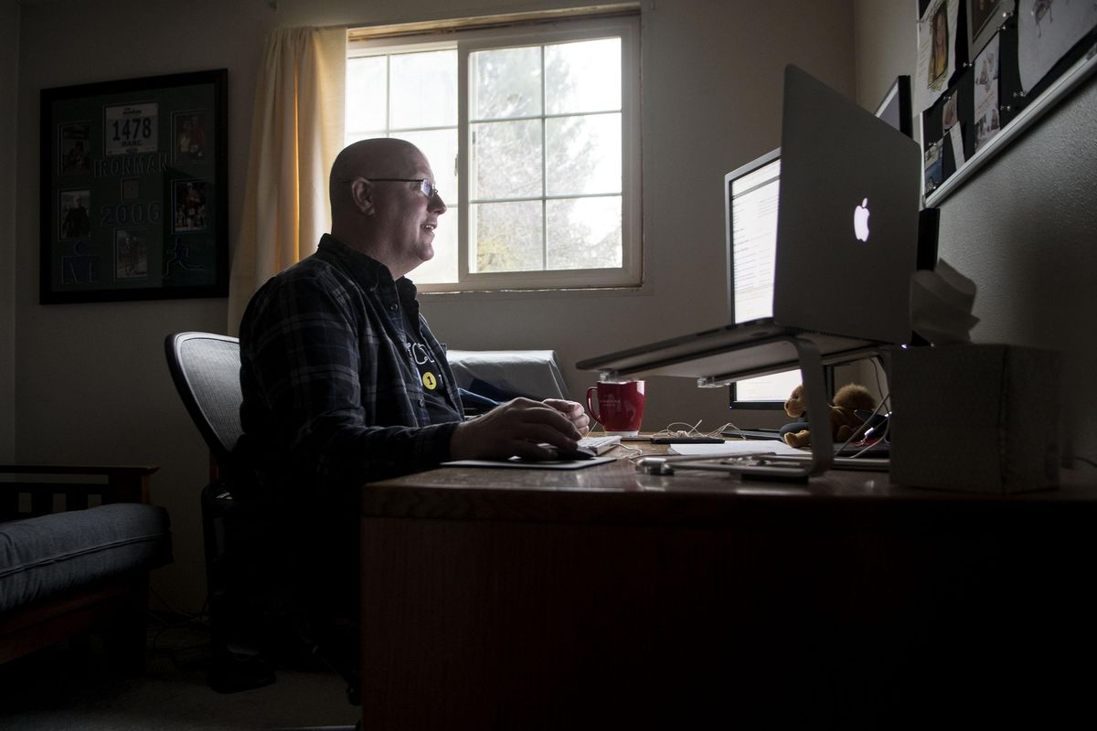 Marc Mims, owner of the social media analytics company Followerwonk, runs the business home his home in Spokane Valley on Friday, Feb. 2, 2018. (Kathy Plonka / The Spokesman-Review)