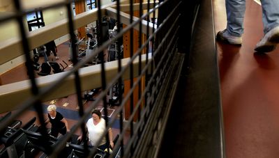 Judy Cerenzia, of Hayden Lake, left, and Becky Waller, of Coeur d’Alene, work out at the Kroc Center on Monday in Coeur d’Alene. “It’s just great,” Cerenzia said.  (Kathy Plonka / The Spokesman-Review)