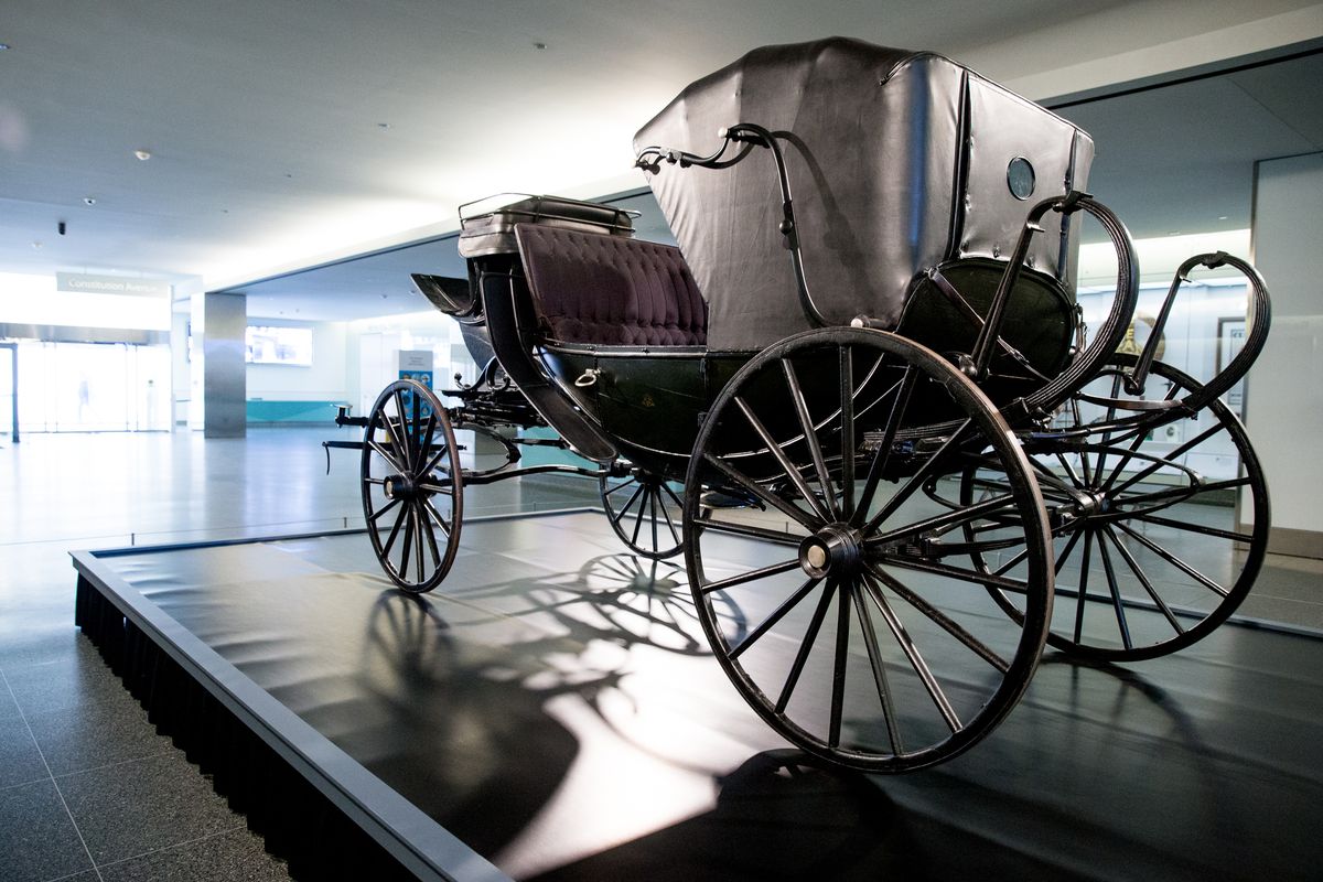 President Lincoln’s carriage is displayed at the National Museum of American History in Washington. (Associated Press)