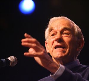Ron Paul speaks at a campaign rally in Twin Falls on Thursday (Times-News)
