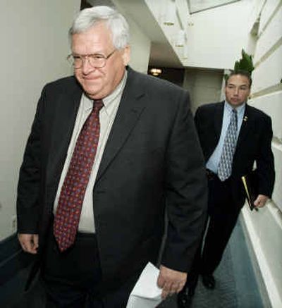 
Speaker of the House Dennis Hastert, R-Ill., walks to a meeting to discuss the status of the intelligence bill with other Republican lawmakers on Saturday in Washington. 
 (Associated Press / The Spokesman-Review)