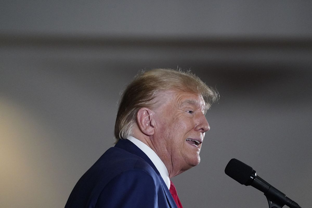 Former president Donald Trump speaks at a campaign event Friday in Sioux Center, Iowa. MUST CREDIT: Jabin Botsford/The Washington Post  (Jabin Botsford/The Washington Post)