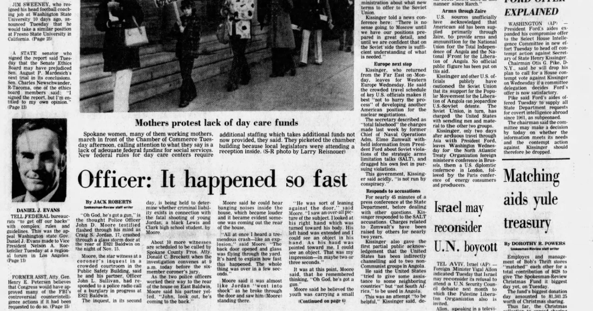 This day in history: Spokane officer testified he thought teen had gun when he shot him. He held a glove