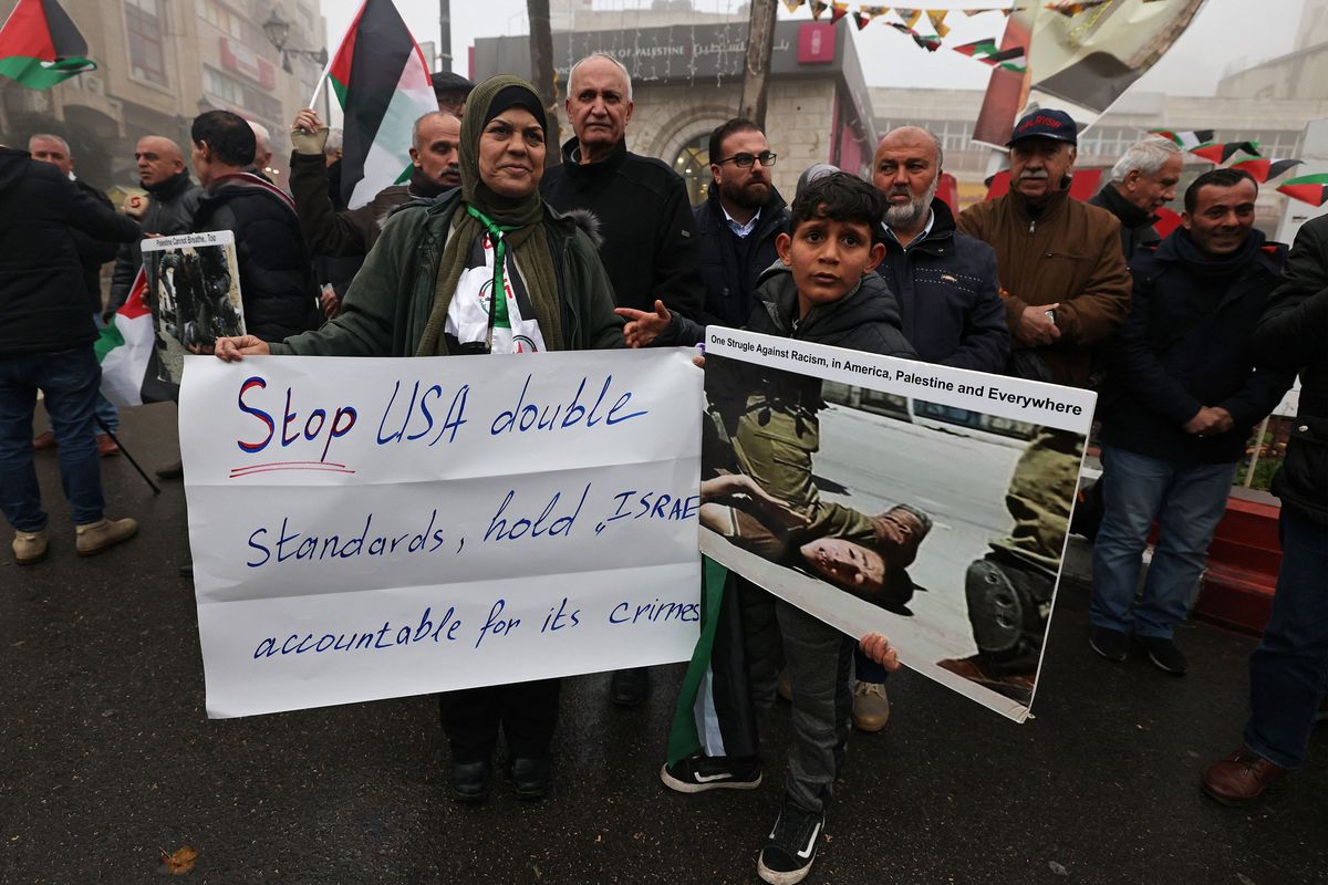 Palestinians protest against U.S. Secretary of State Antony Blinken