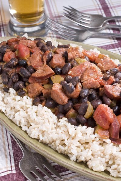  Black Bean and Spicy Sausage Stew over brown rice is just right for a cold night.  (Associated Press)