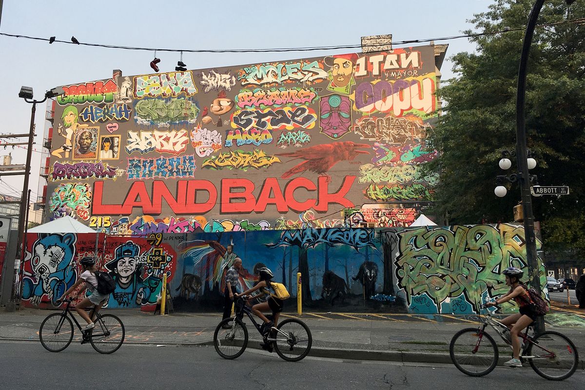 Vancouver, B.C., is also home to a few powerful graffiti walls.  (Brendan Kiley/Seattle Times)