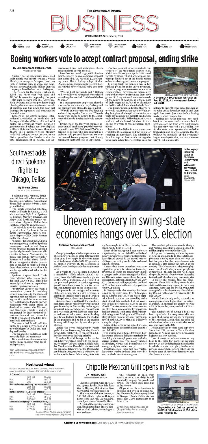 Business Front Page for Nov. 6, 2024 The SpokesmanReview