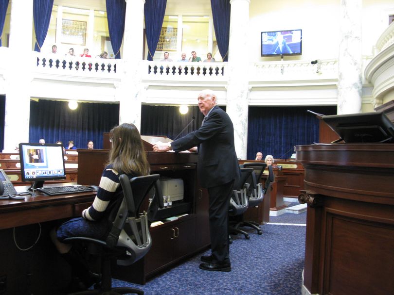 Former Idaho Gov. Cecil Andrus addresses the Idaho House on Friday (Betsy Z. Russell)